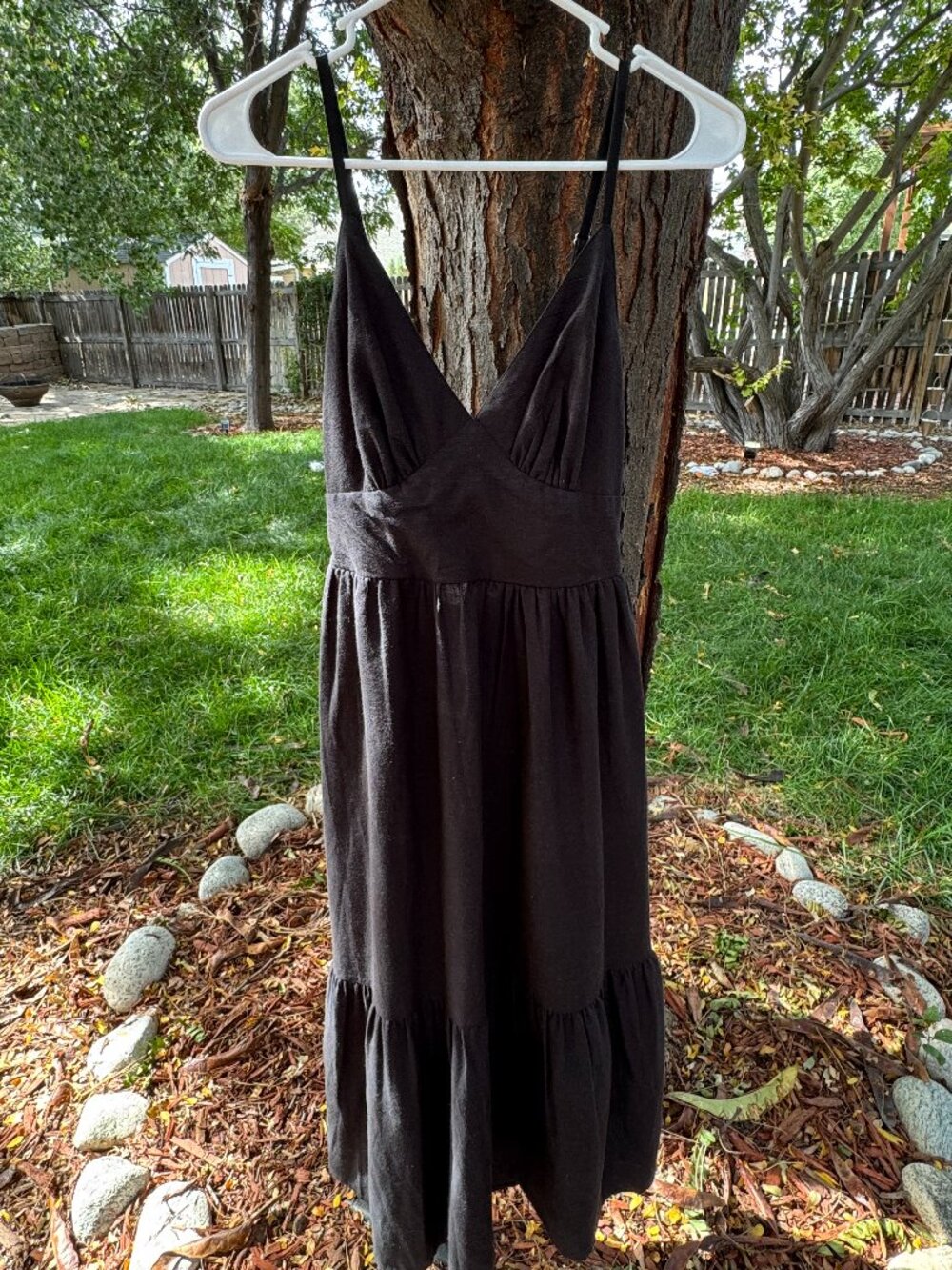 Japna Black Tiered Midi Sundress Keyhole Back Boho Medium